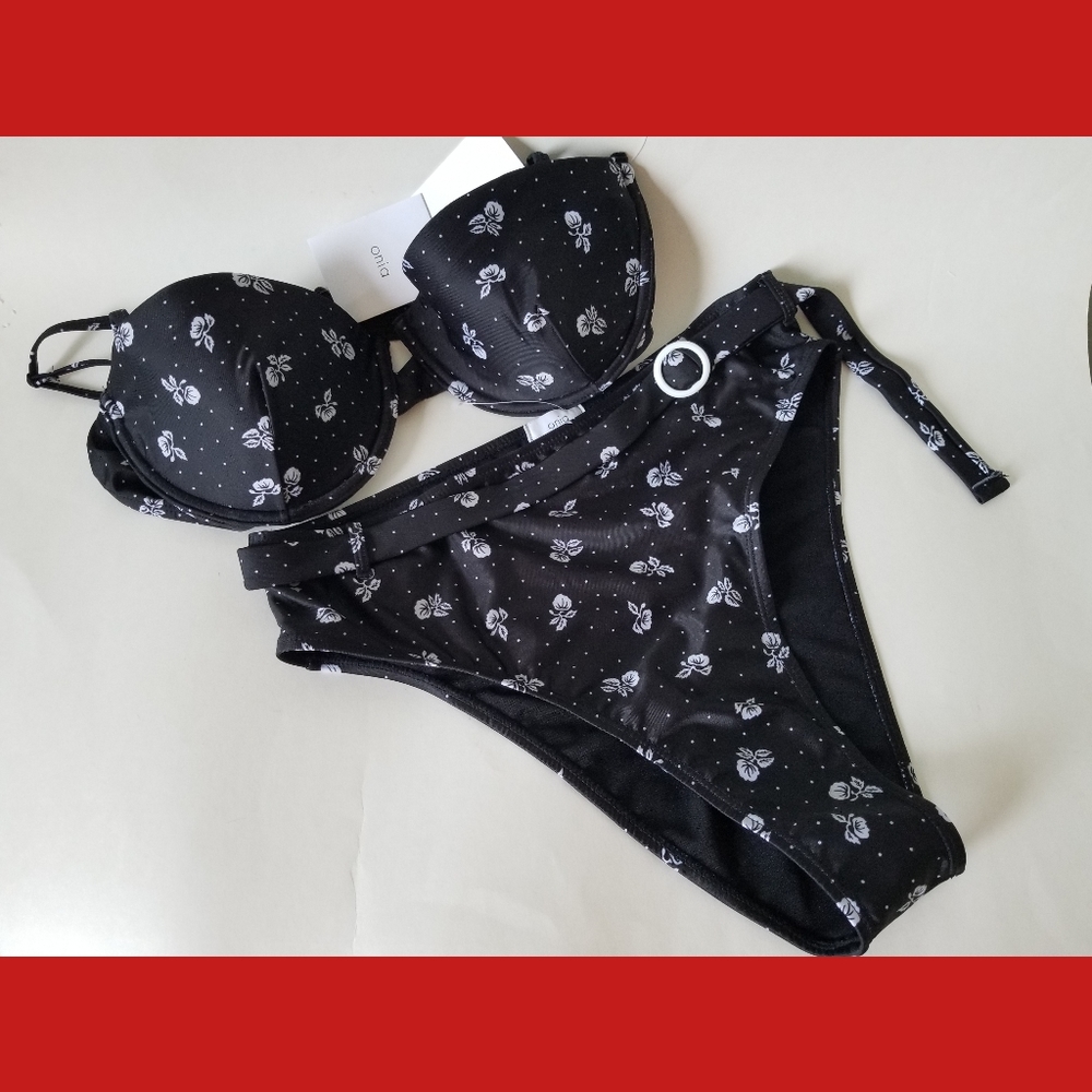 Onia NWT B&W Floral HW Bikini XL